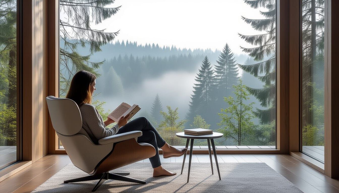 Woman Reads in Modern Reading Space