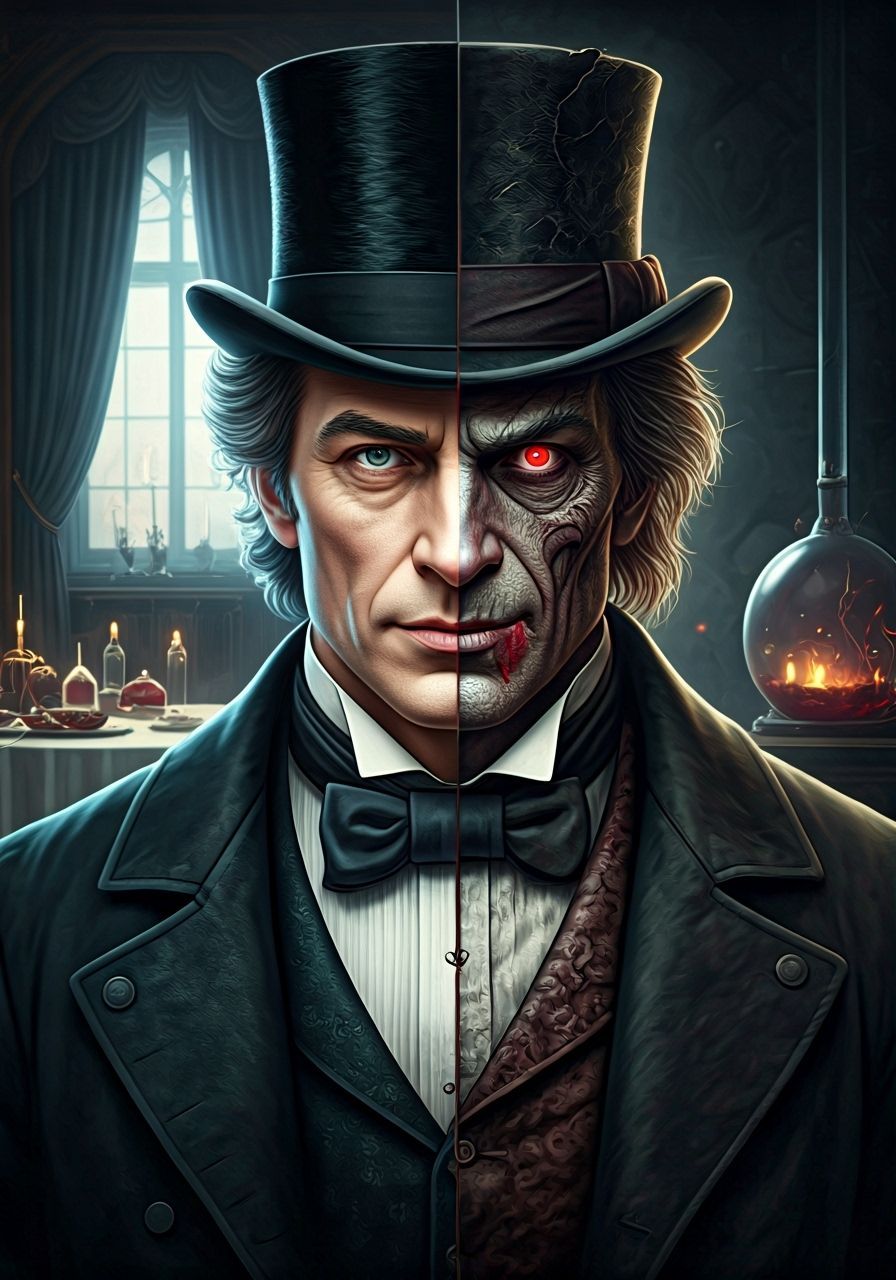 Jekyll and Hyde Split Portrait in Dark Fantasy Style