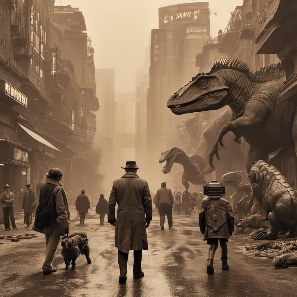 Darwin and Dinosaurs in Cyberpunk Newspaper Clipping