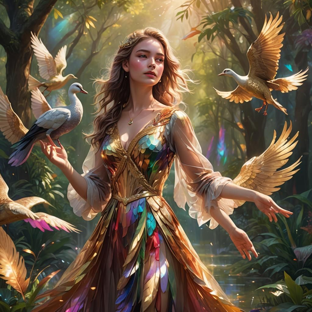 Magical Girl and Gilded Goose Fantasy Art