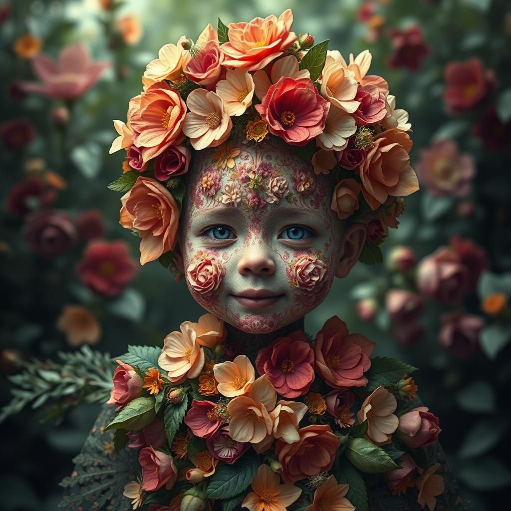 Floral Face: A Mysterious Maximalist Digital Painting