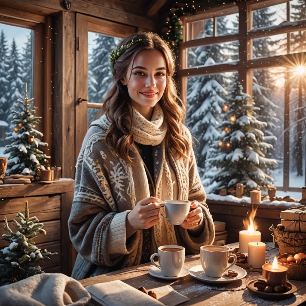 Warm Christmas Scene with Polish Woman