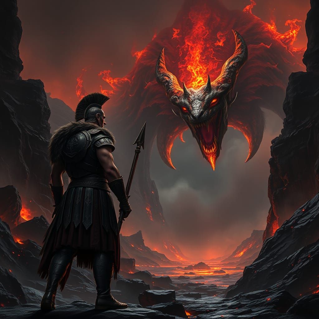 Hercules Confronts Cerberus at Underworld Gate