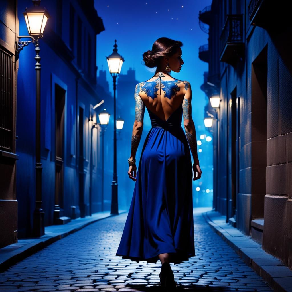 Elegant Curvy Woman in City Nightscape