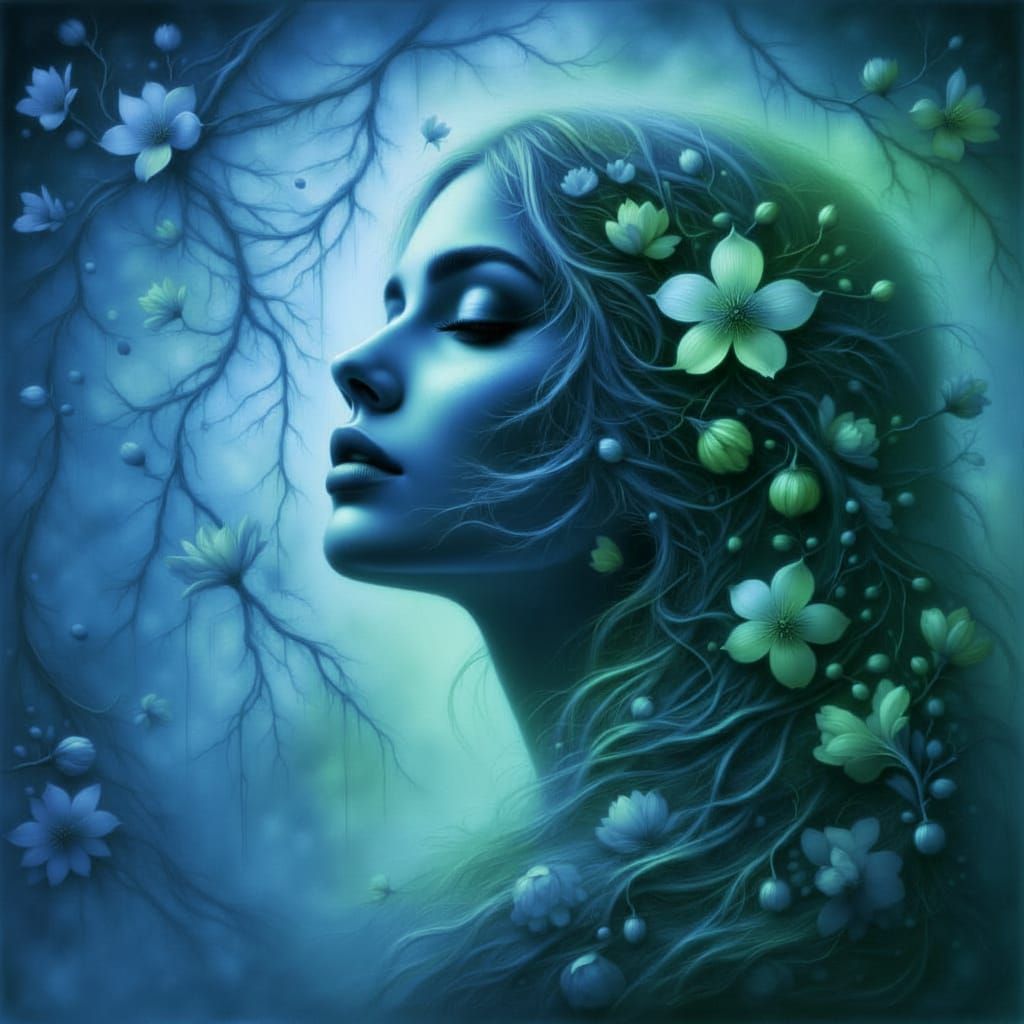 Ethereal Woman in Misty Forest Portrait