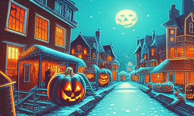 Halloween Town Scene in Mumford Style