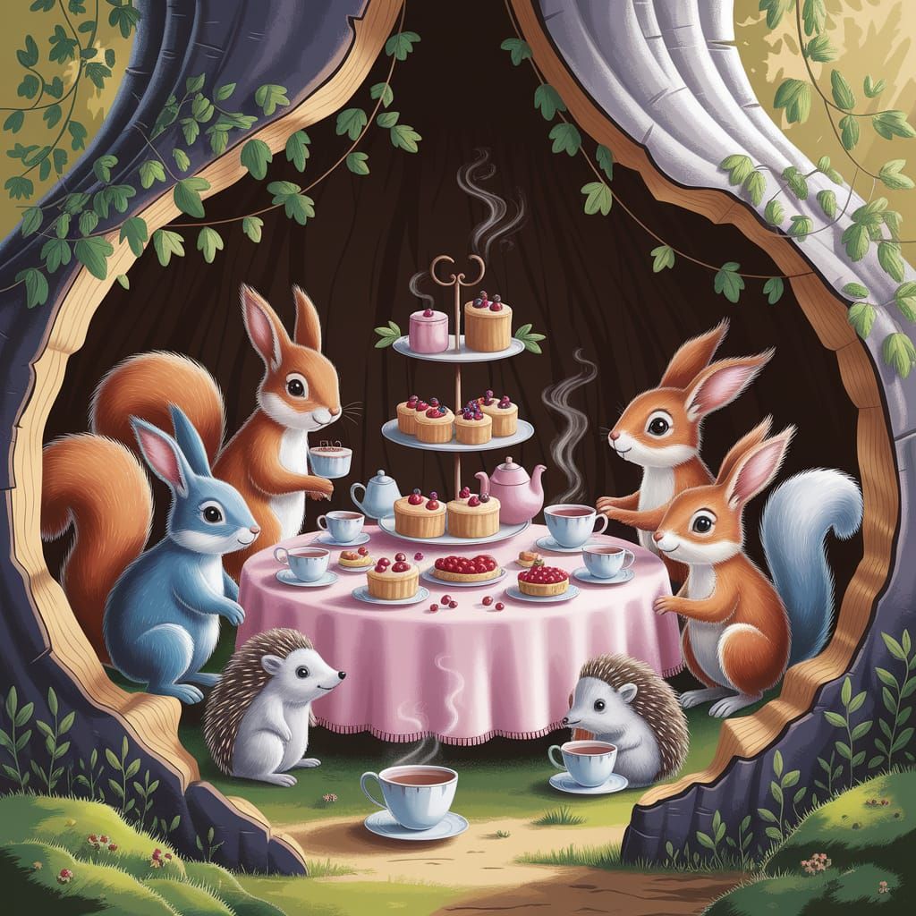 Woodland Creatures Whimsical Tea Party in Children's Book St...