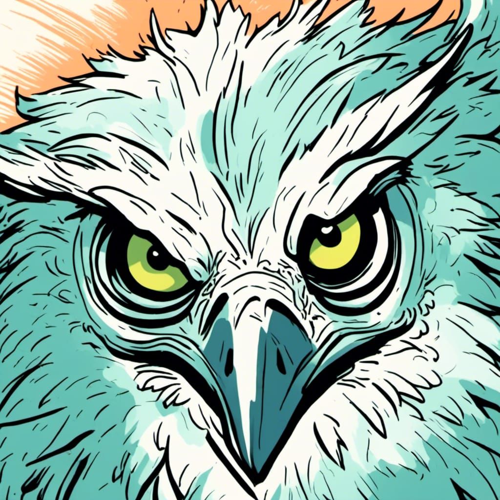 Cartoon Hawk Head in Naive Comic Style