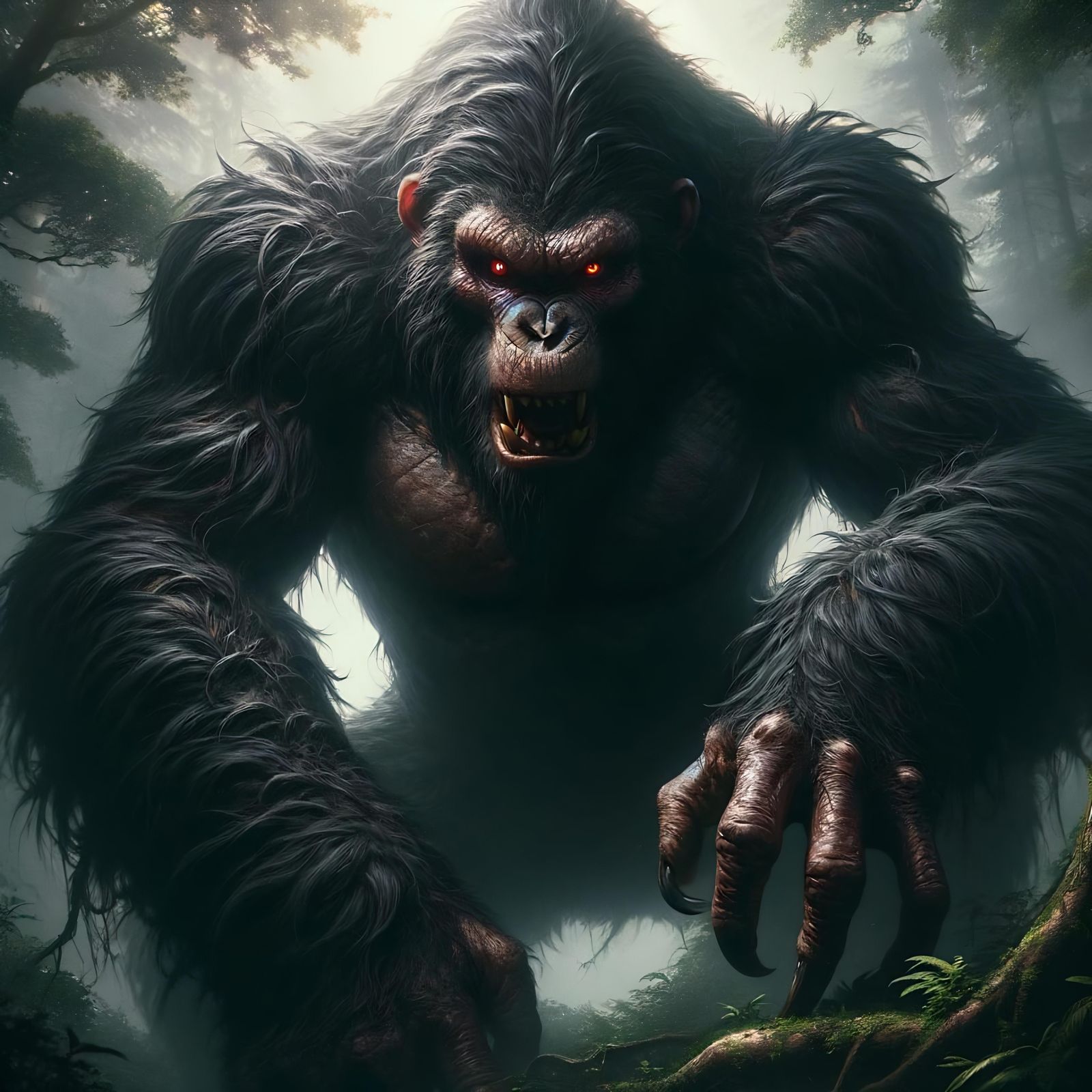 Epic Fantasy Dire Ape in Jungle Setting