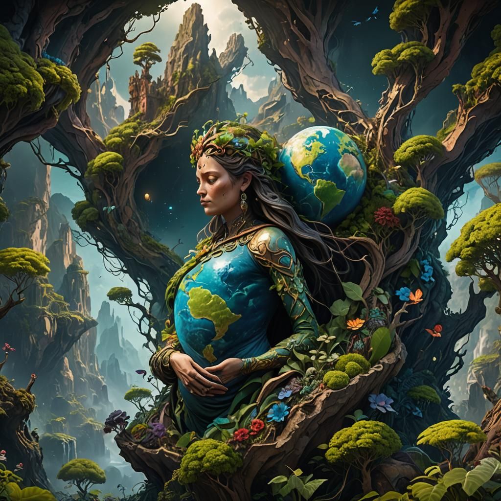 Pregnant Mother Earth: Detailed Fantasy Art