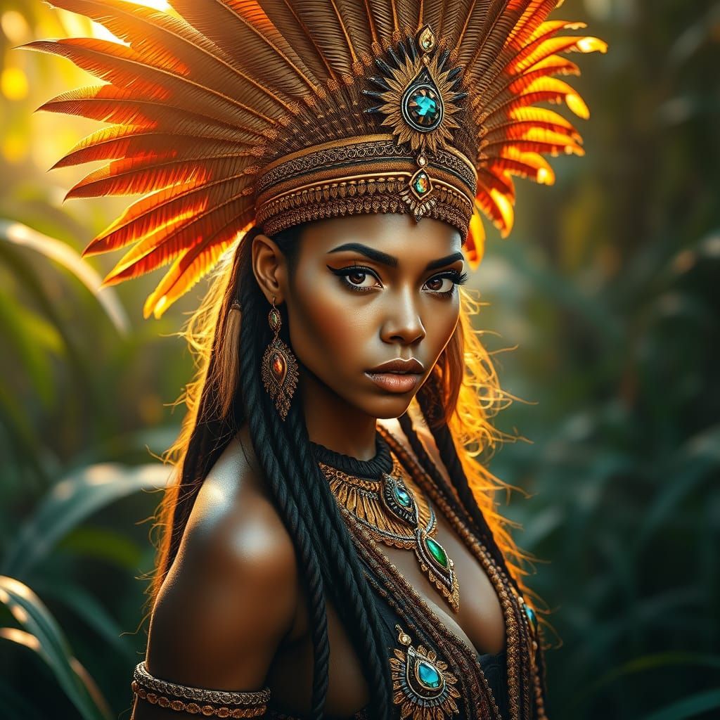 Hyper-Realistic Woman in Lush Jungle Attire