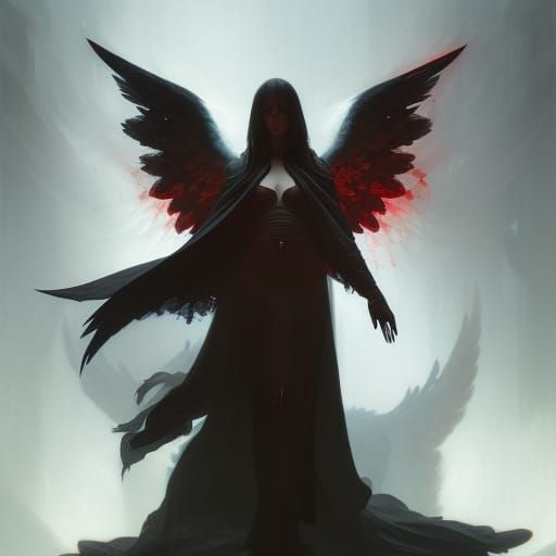 Dark Angel with Fiery Weapon in Dark Fantasy Style