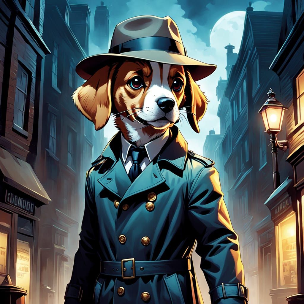 Mysterious Dog Detective in a Perfect Comic Book Style