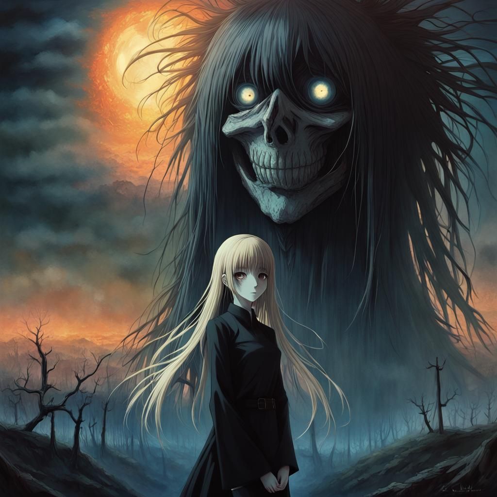 Misa Amane and Rem in Anime Horror Art