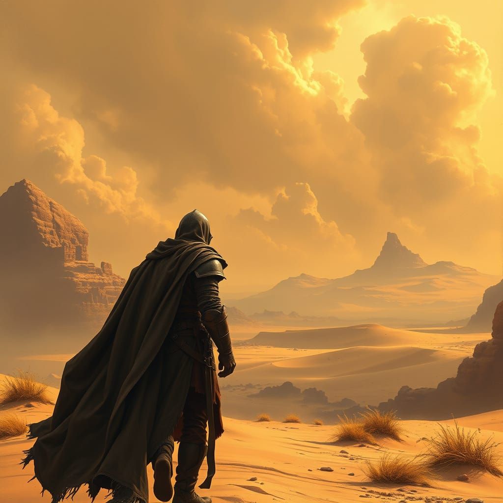 Medieval Desert Wanderer in Golden Hues