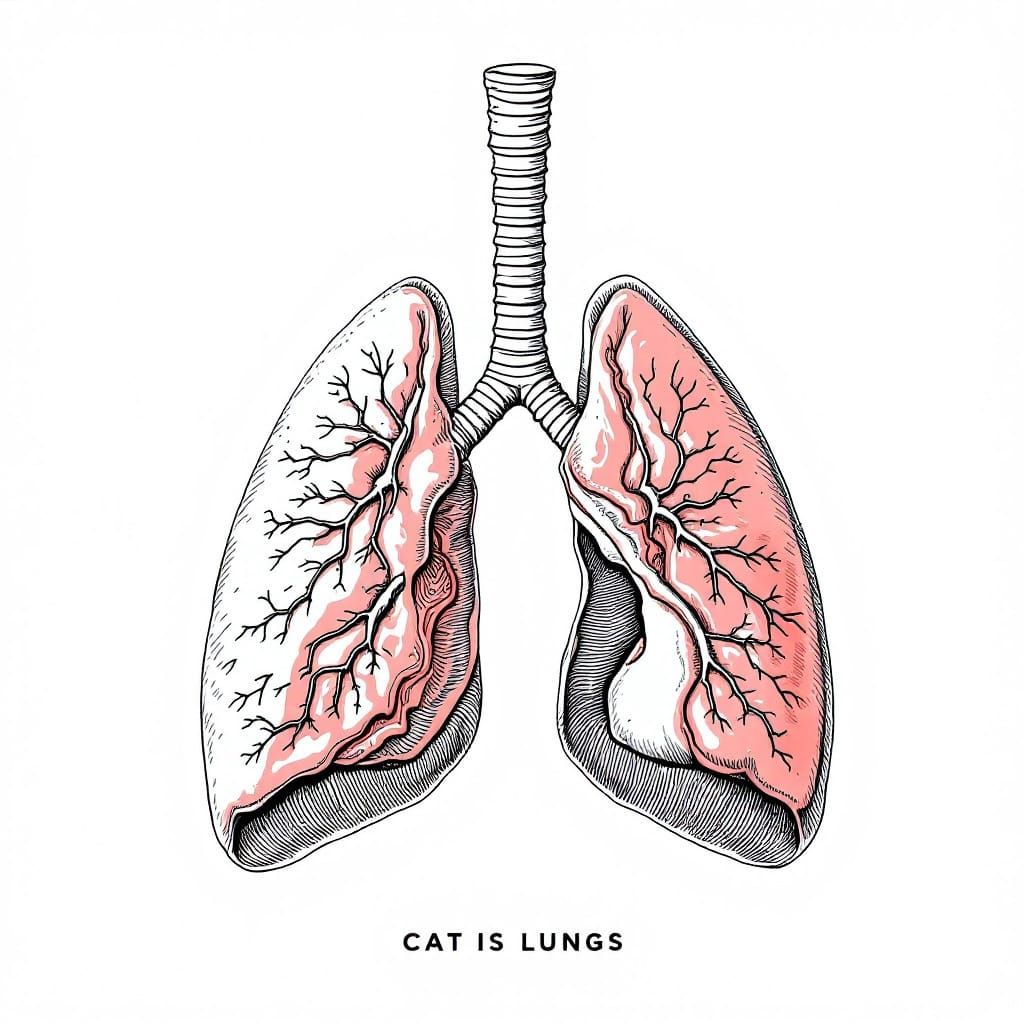Scientific Illustration of Cat Lungs in Dorsal View