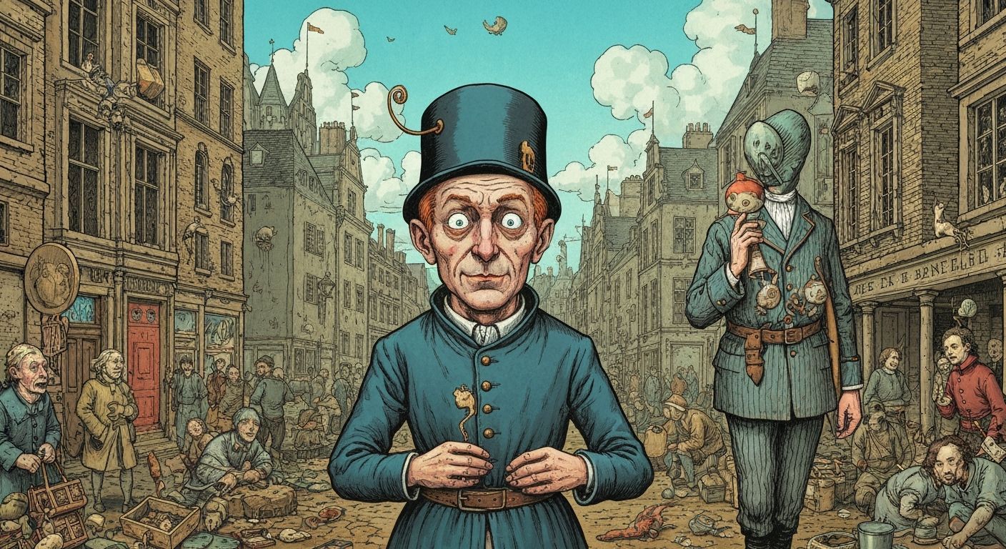 Whimsical Ligne Claire Figure in Surreal Belgian Comic Style