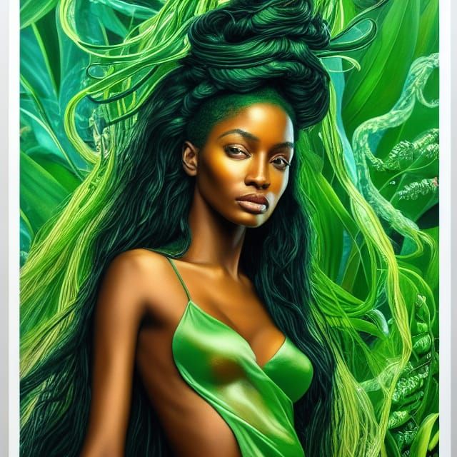 Barbadian Woman with Flowing Hair in Ethereal Style