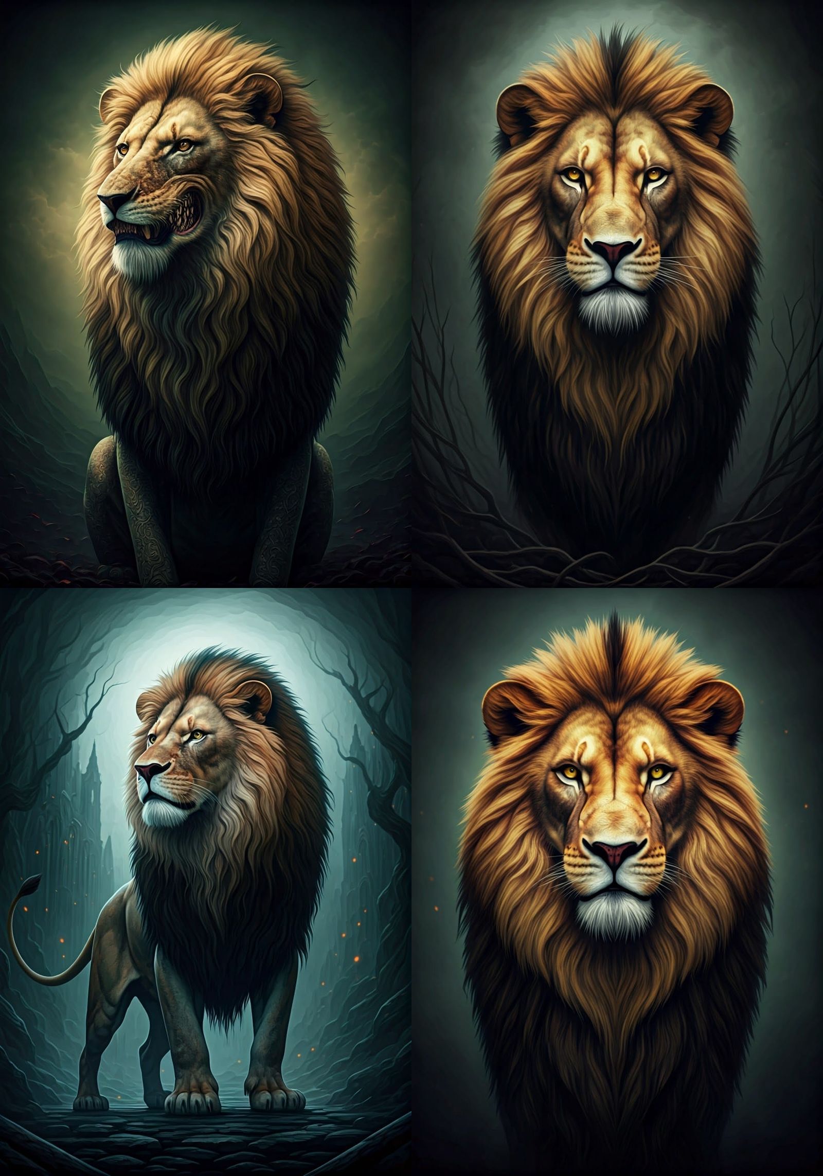 Fantastical Lion with Donkey Head in Gothic Art Style