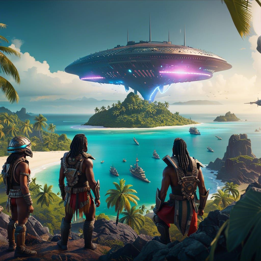 Indigenous Warriors Witness Alien Invasion in Cyberpunk Styl...