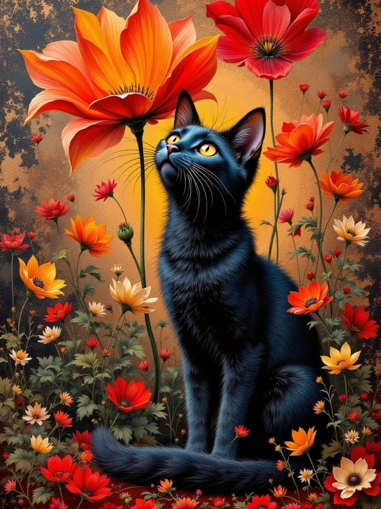 The Night's Feline Queen Ascends in Whimsical Rococo Style