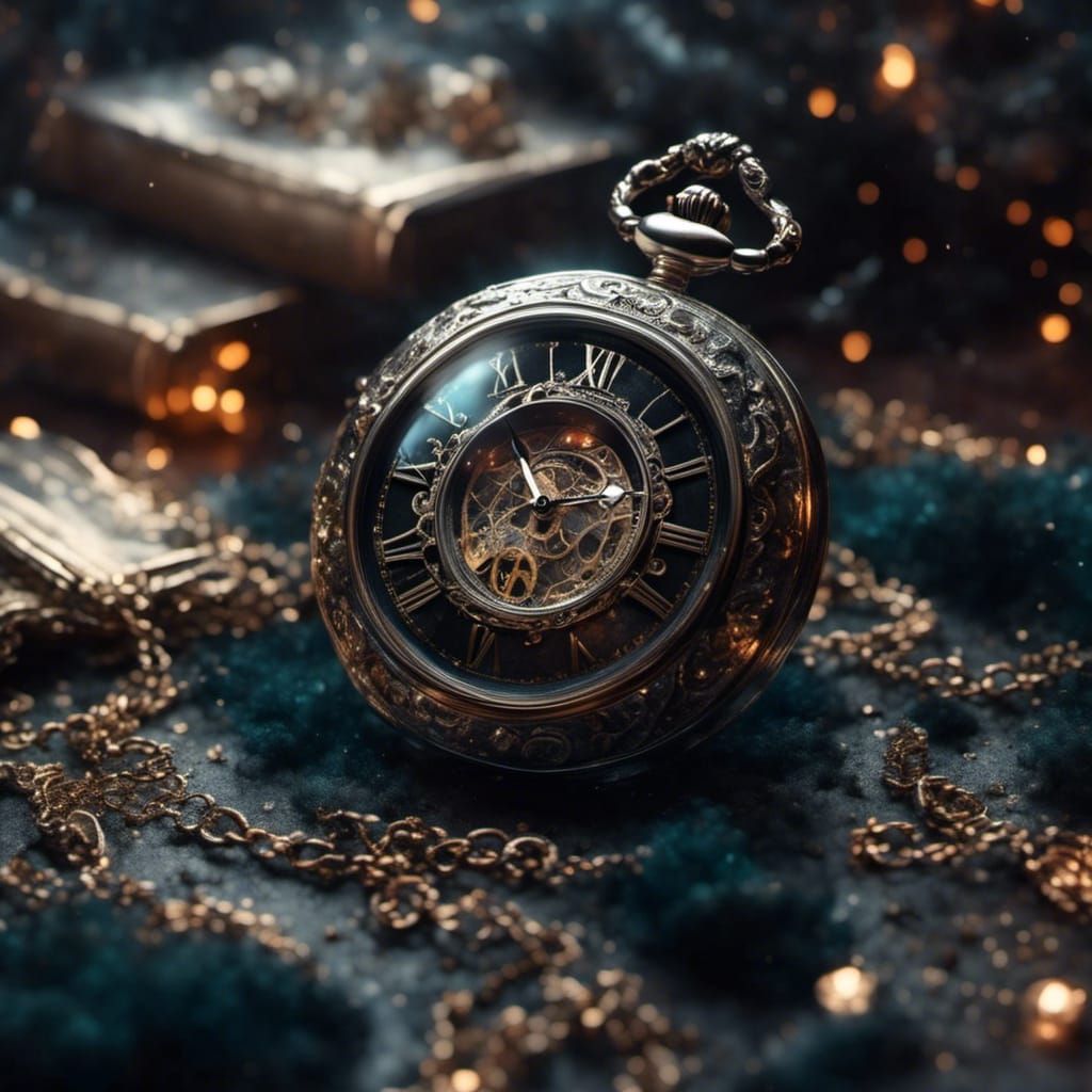 Mythical Silver Pocket Watch in Dark Fantasy Style