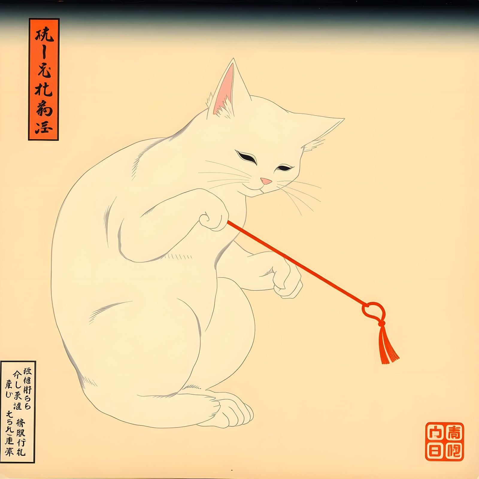 Revisited: White Cat Playing with a String by Hiroshige II