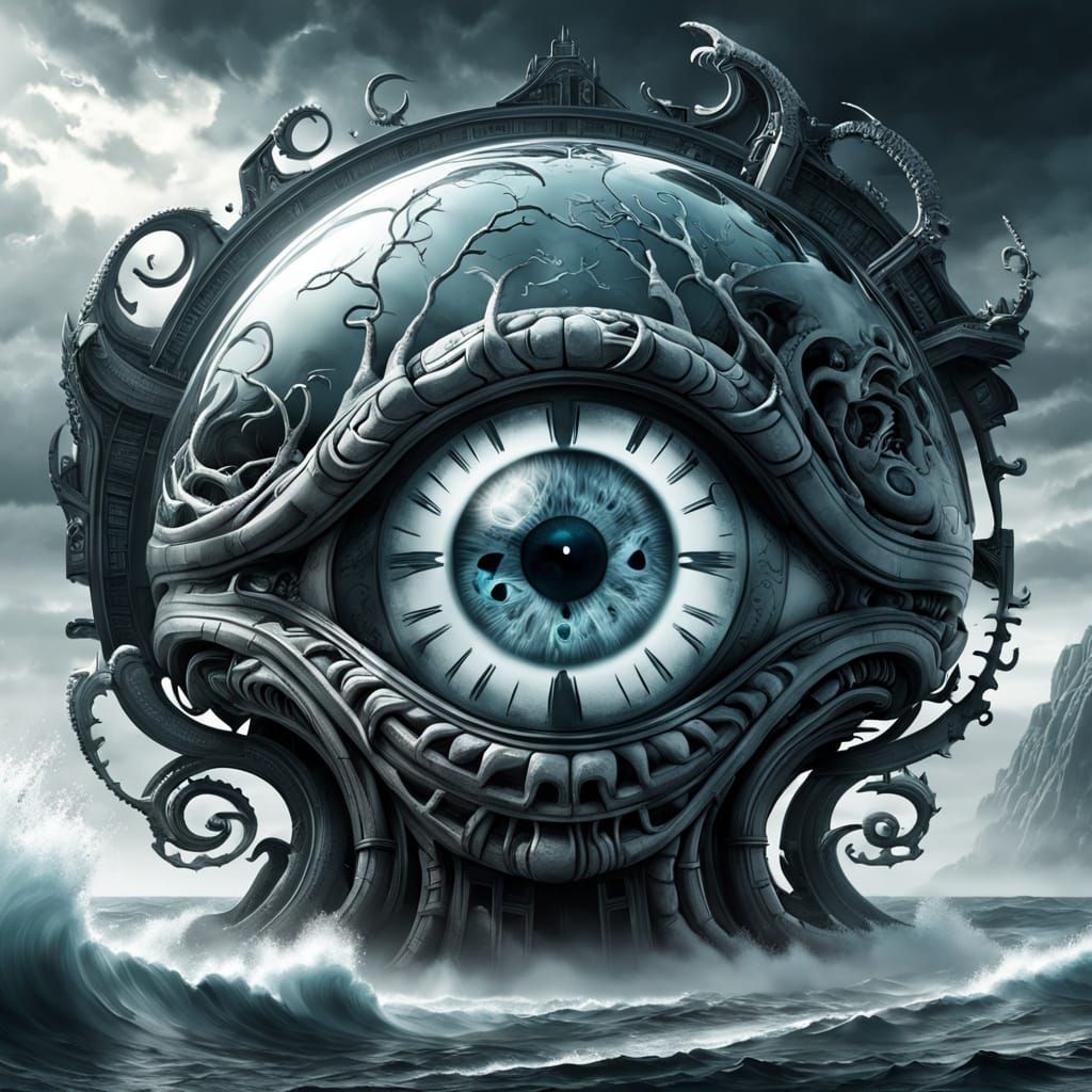 Eerie Bio-Mechanical Brain Structure in a Dark, Stormy Vorte...