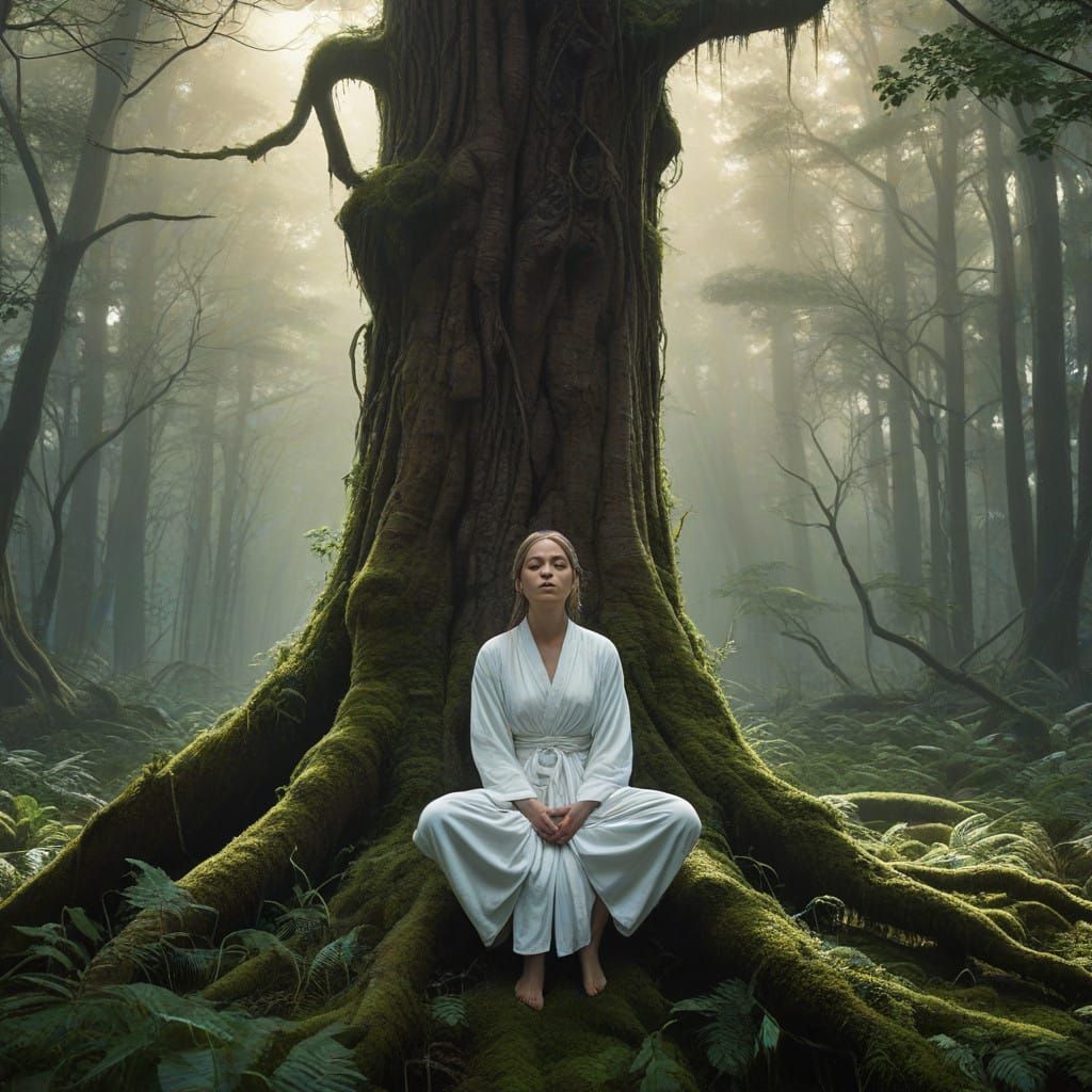 Ethereal Forest Spirit in Meditative Contemplation