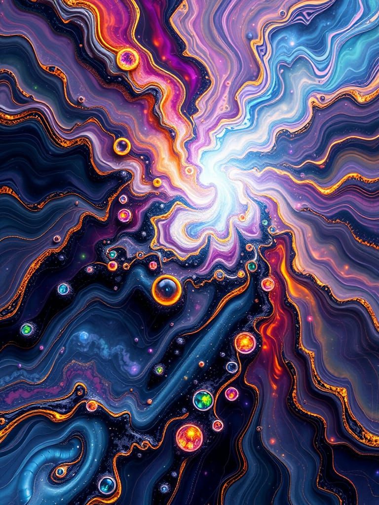 Bioluminescent Rainbow Alcohol Ink Art with Celestial Giant