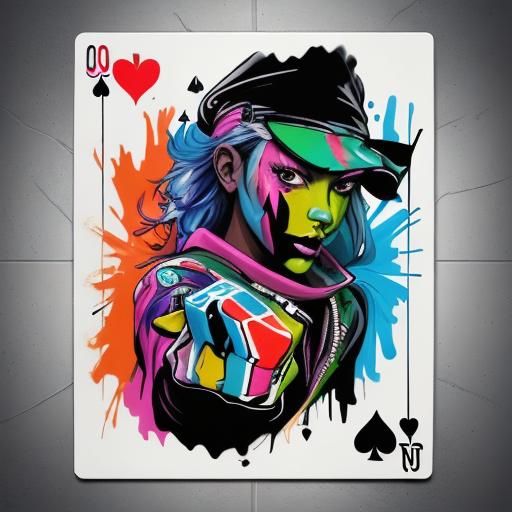 Colorful Graffiti Poker Face with Cards