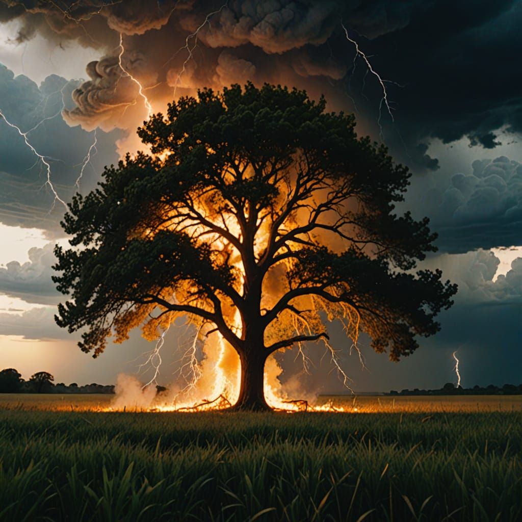 Lightning Strikes Tree in Golden Hour Film Still