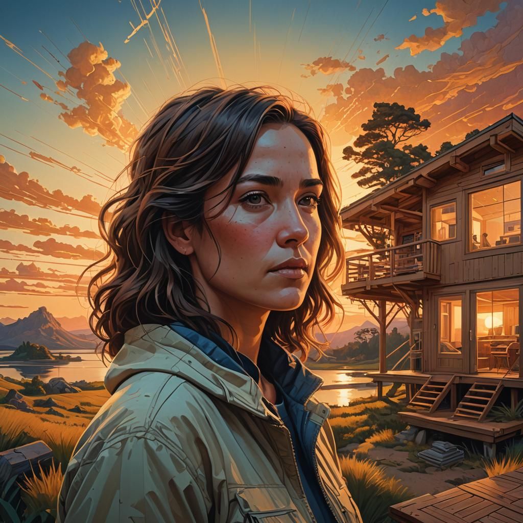 Futuristic Cabin Portrait in Detailed Stippling Style