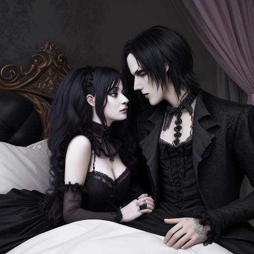 Gothic Couple in Intimate Bedside Scene