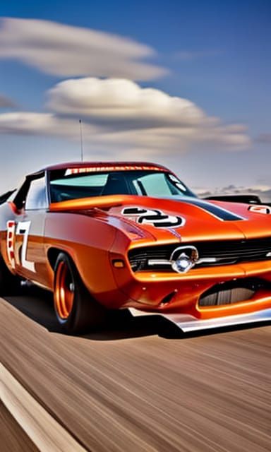 Orange Plymouth Barracuda Leads Race in Sharp Photo