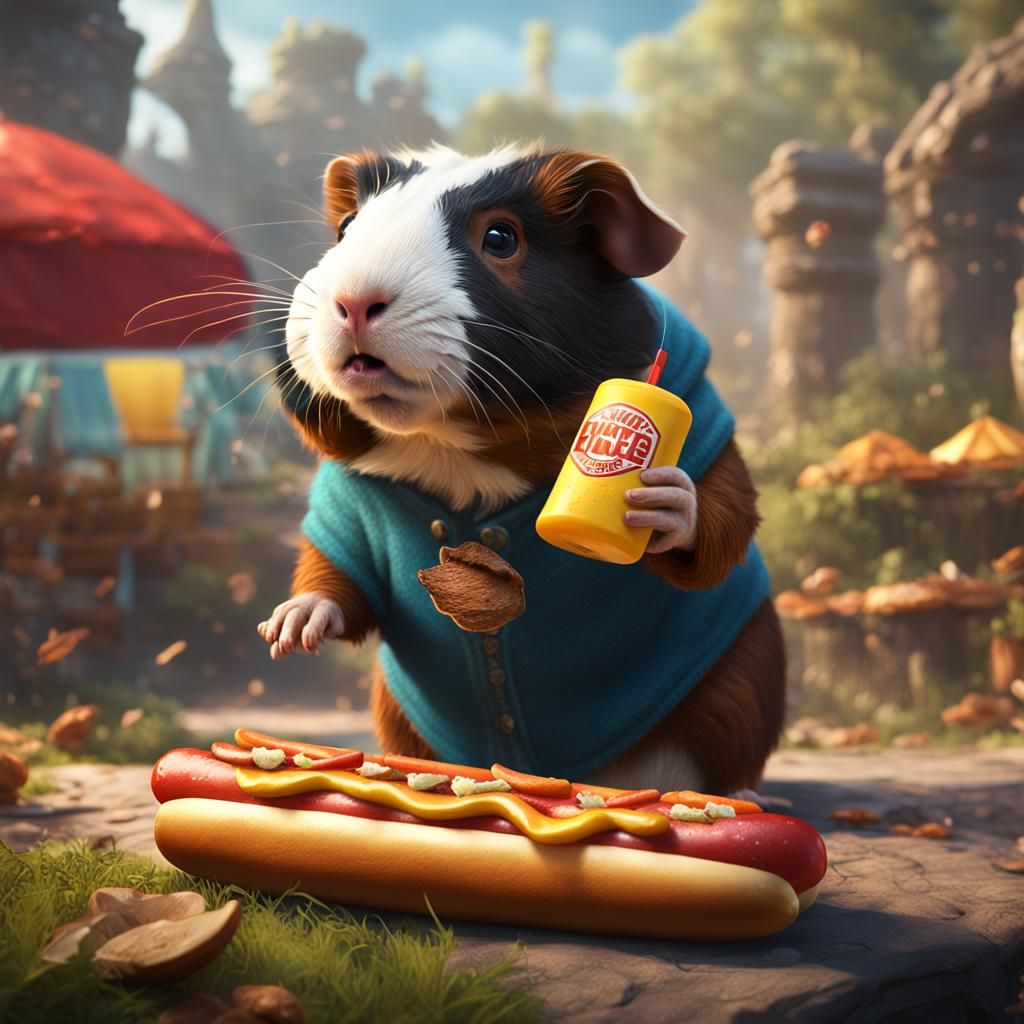 Guinea Pig's Hot Dog Feast: Detailed Matte Painting
