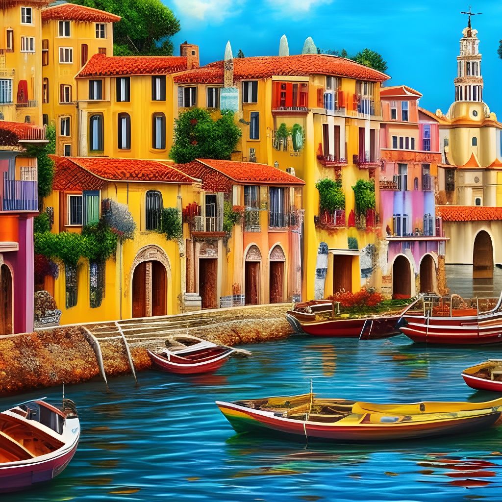 Picturesque Spanish Town in Oil Painting Style