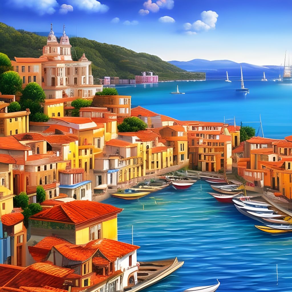 Colorful Spanish Town Cityscape in Oil Painting Style