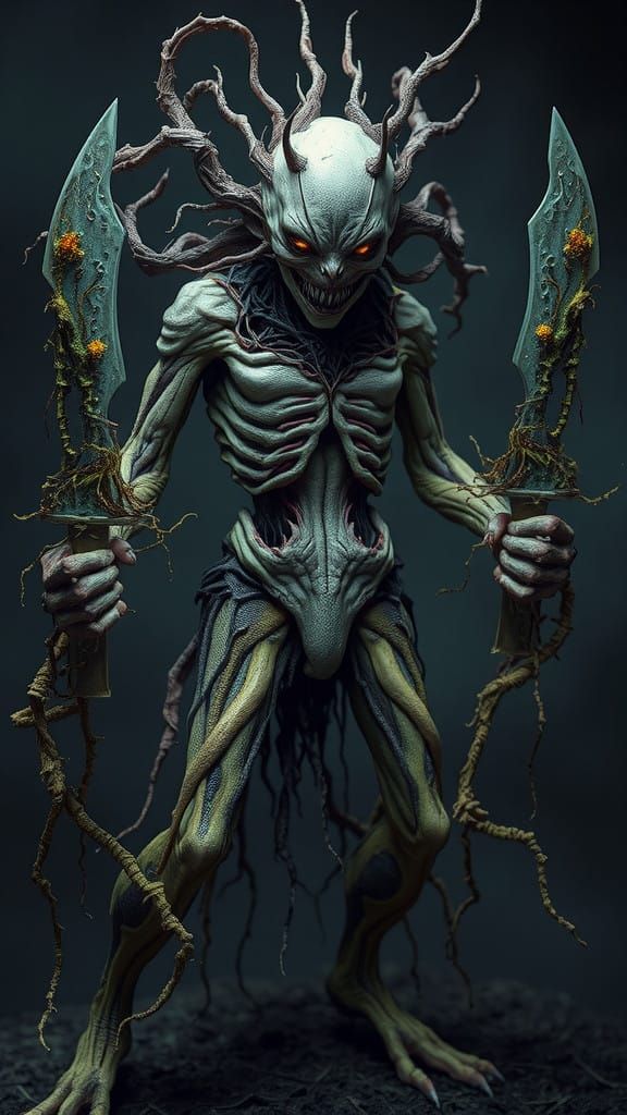 a terrifying amalgam of flesh, root, and fungus. Twisting briars and thorny vines grow from their body, constantly shift...