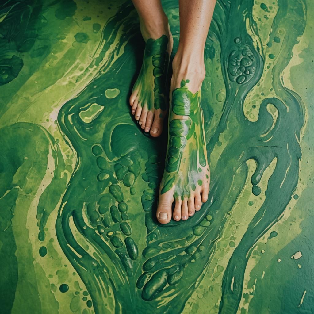 Green Foot Reflexology with Abstract Paintings