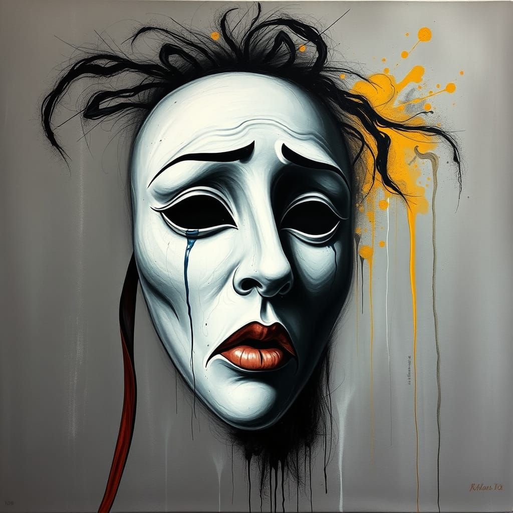 Surreal Crying Woman Mask in Charcoal