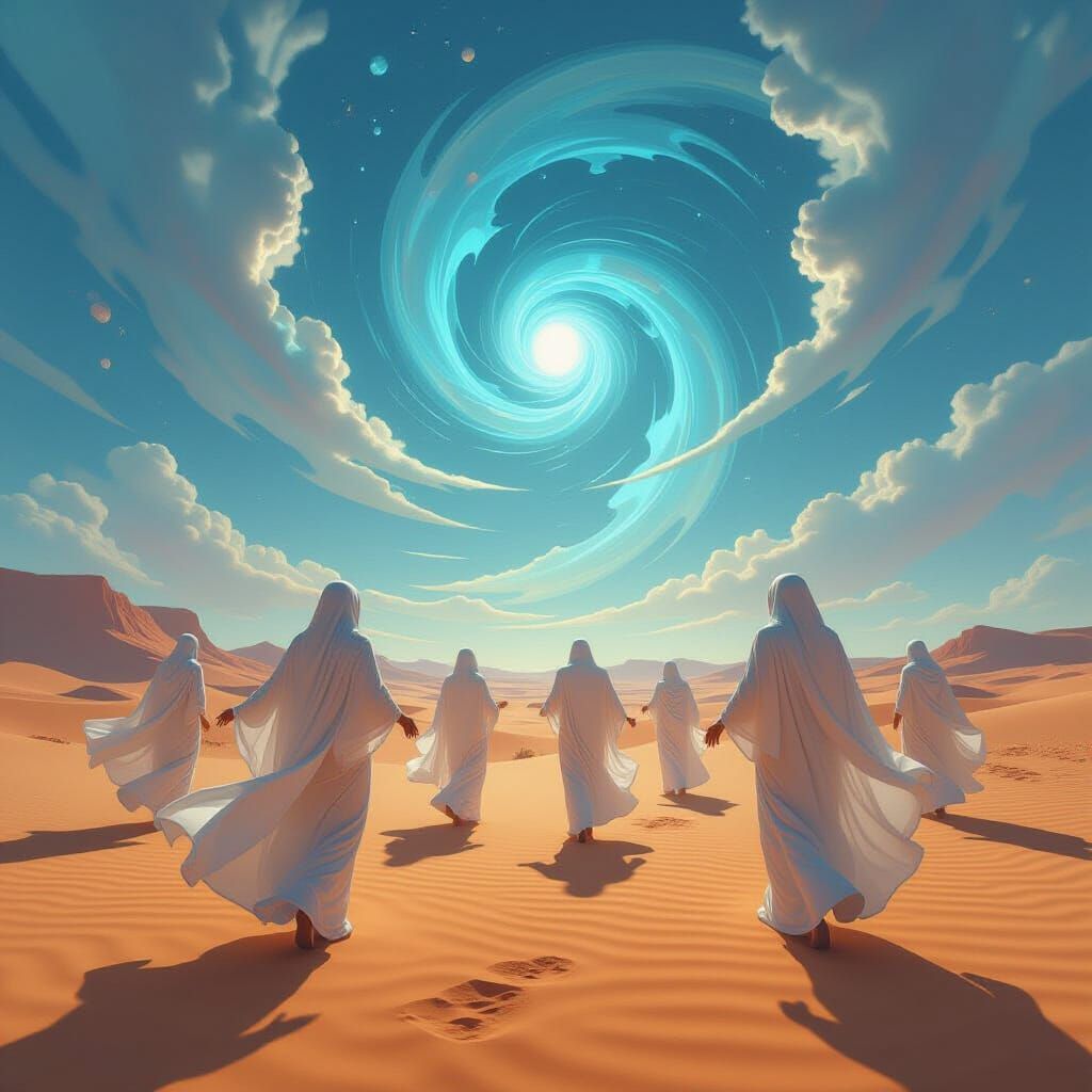 Surreal Desert Dance in Flowing Robes, Abstract Surrealism S...