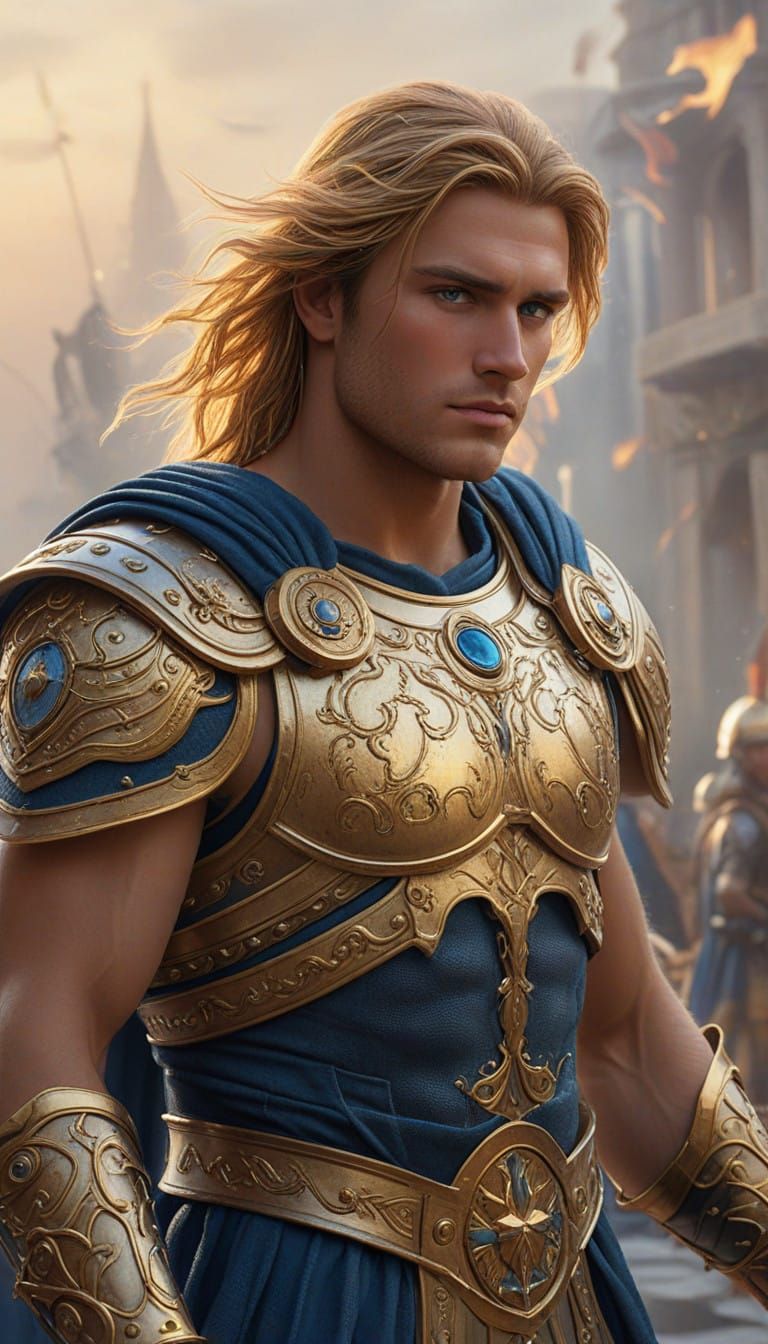 Ancient Greek Warrior in Ethereal Fantasy Armor