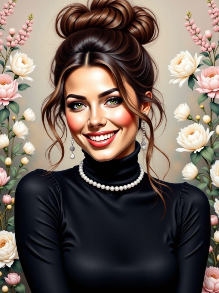 Brunette Woman with Messy Bun, Modern Portrait