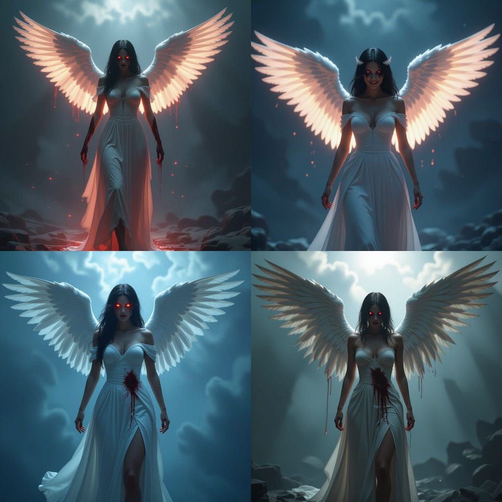 Fallen Angel with Torn Wings and Eyeless Face