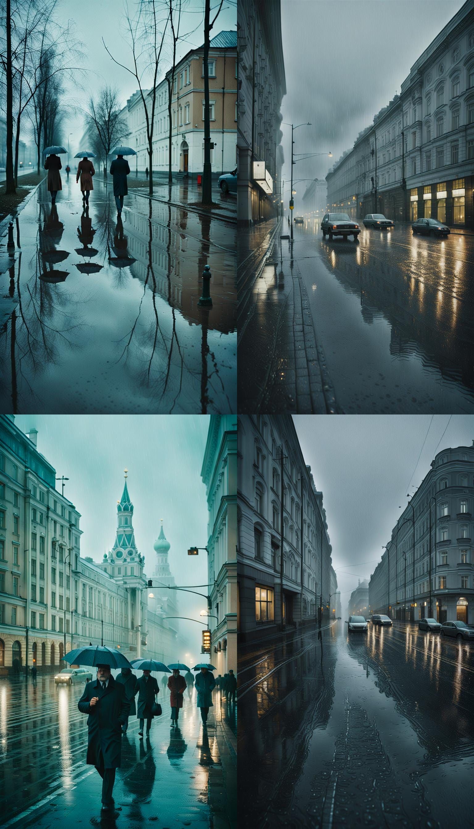 Gloomy Rainy Morning in Moscow: Cinematic Film Still