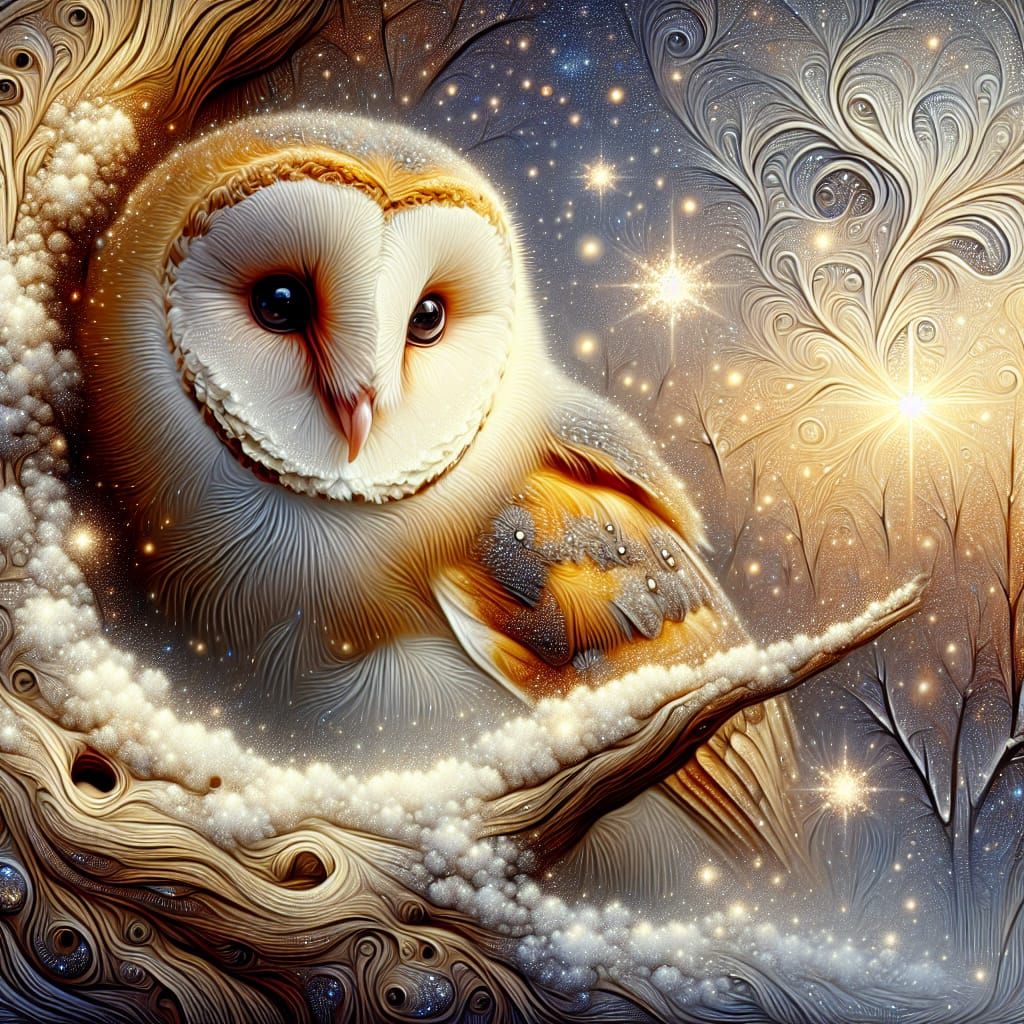 Snowy Barn Owl in Rococo Constellation