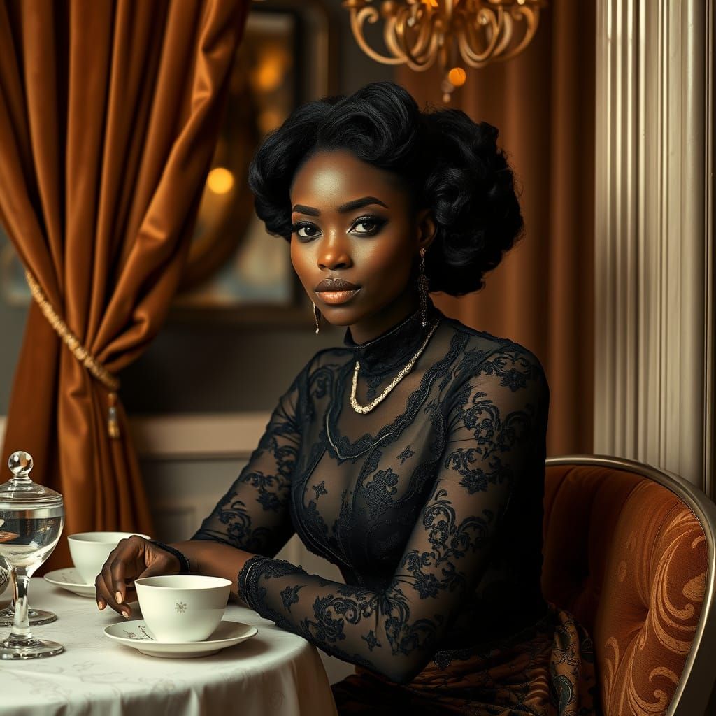Elegant Black Woman in Monochromatic Brown and Black