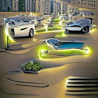 Electric Cityscape with Luxury Cars
