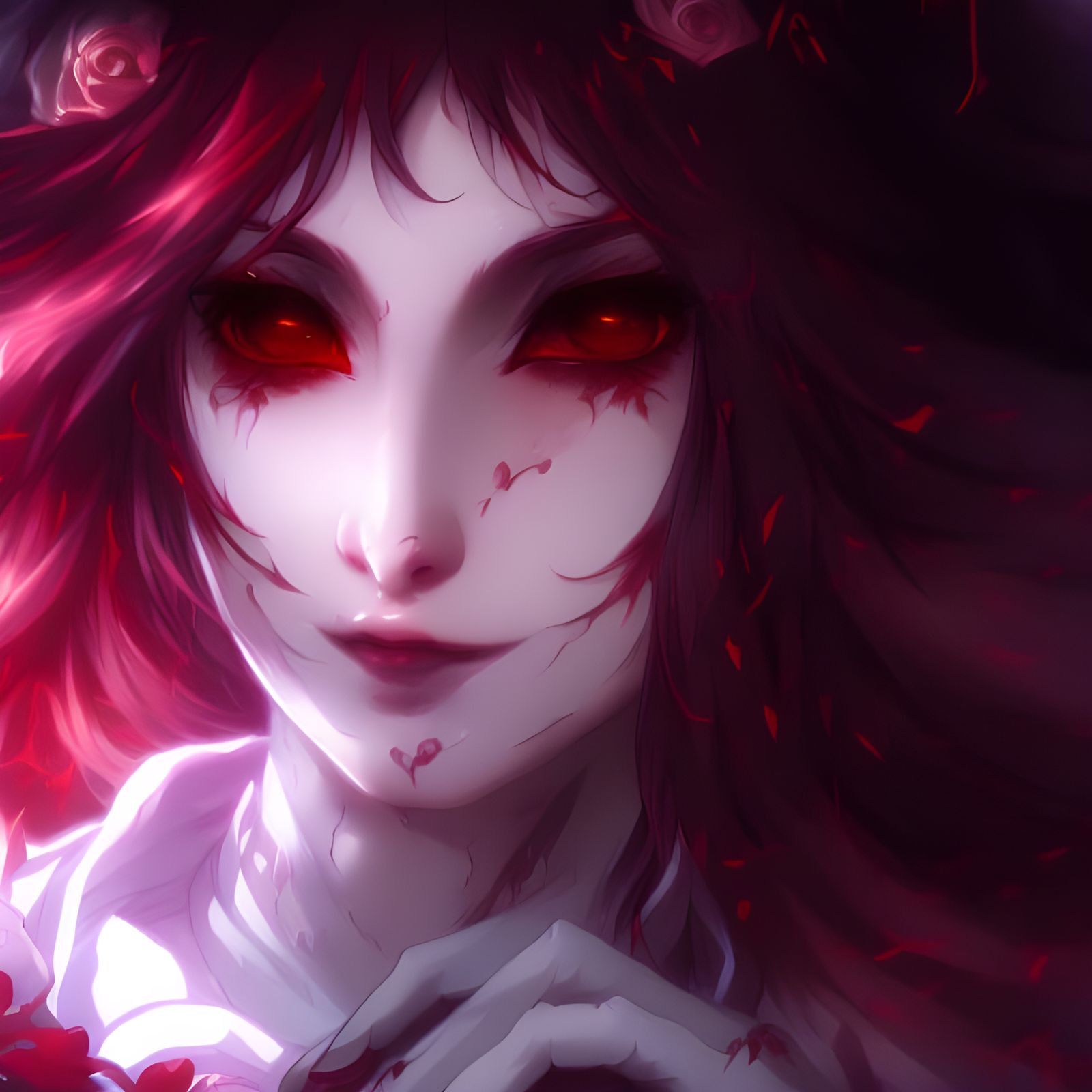 Crimson Vampire Princess Portrait in Art Nouveau Style